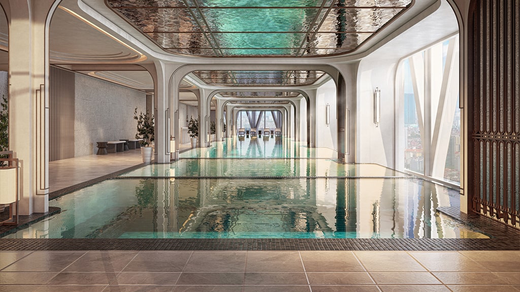 Bể bơi sang trọng trong nhà tại Sunshine Grand City, nơi cư dân tận hưởng không gian thư giãn đẳng cấp với thiết kế hiện đại và tầm nhìn tuyệt đẹp.